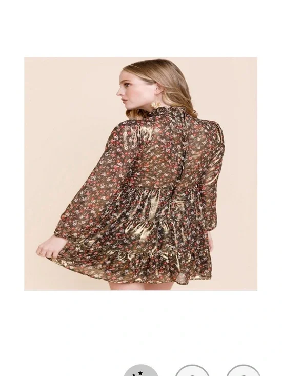 Trixxi Metallic Gold Floral Long-Sleeve Mini Dress - Picture 2 of 11